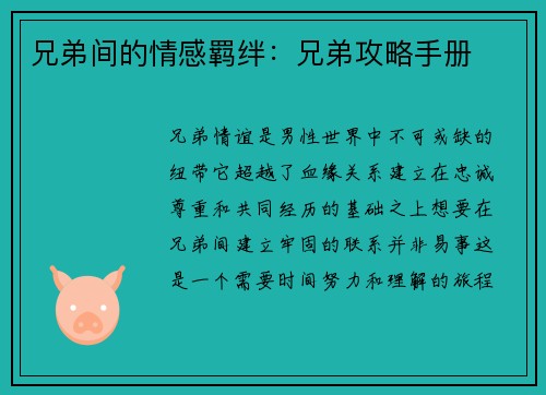 兄弟间的情感羁绊:兄弟攻略手册