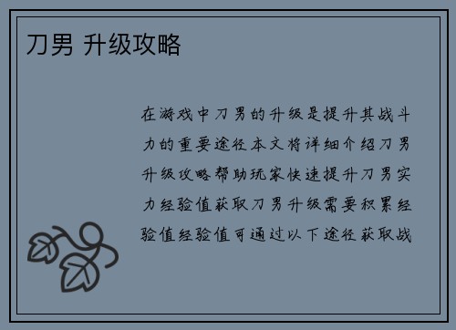 刀男 升级攻略